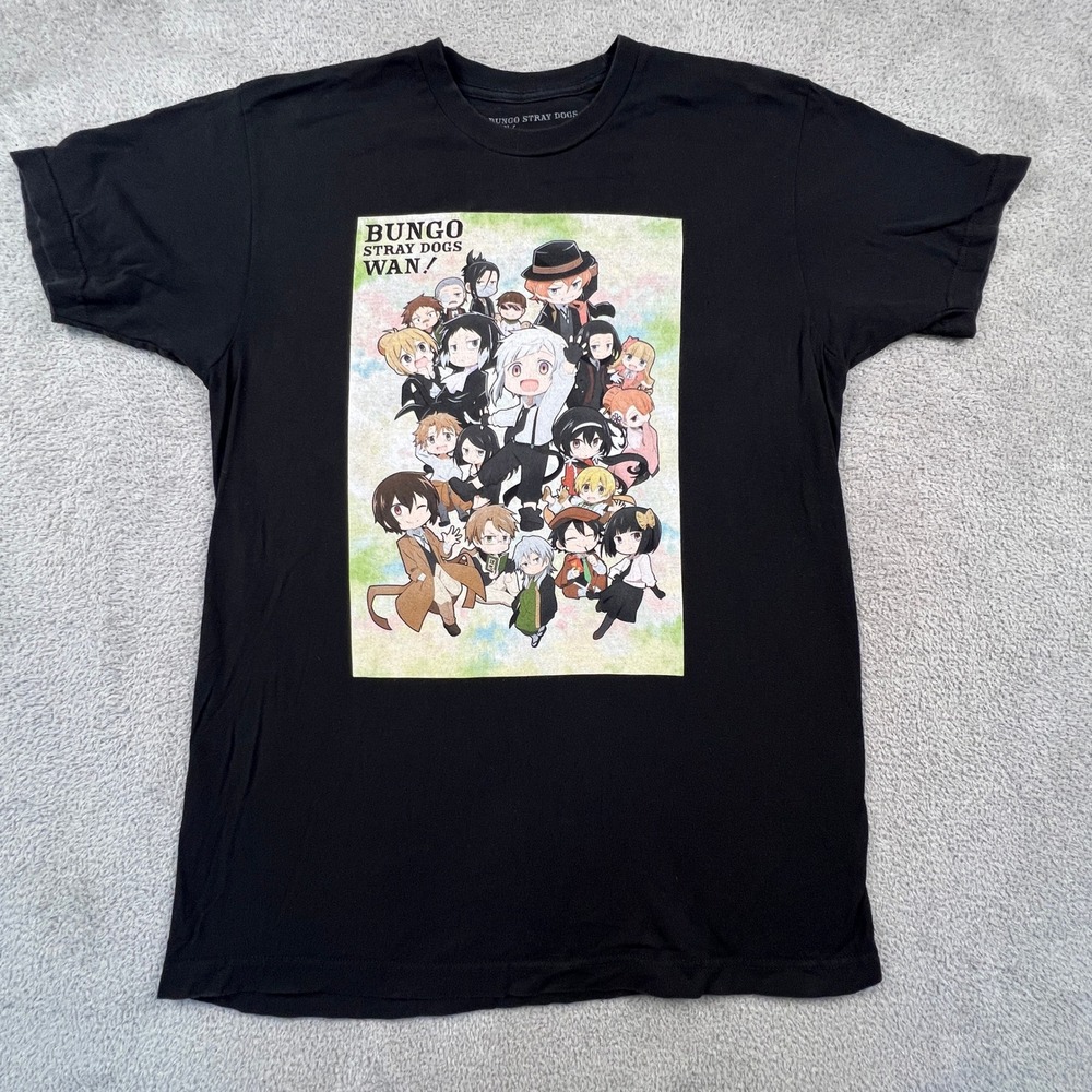 Bungo Stray Dogs T-Shirt Mens Large Black Wan! Chibi Graphic Anime Manga Tee